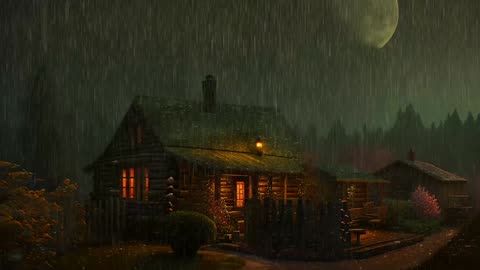 Say Good Bye to Insomnia. Sleep & Relax with Rain and Thunderstorm ⛈️ Sounds in a Cozy Warm Cabin 🛖