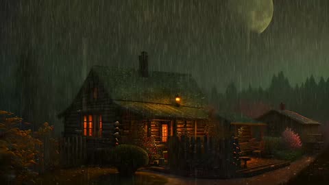 Say Good Bye to Insomnia. Sleep & Relax with Rain and Thunderstorm ⛈️ Sounds in a Cozy Warm Cabin 🛖
