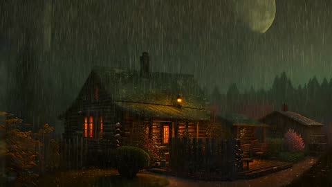 Say Good Bye to Insomnia. Sleep & Relax with Rain and Thunderstorm ⛈️ Sounds in a Cozy Warm Cabin 🛖