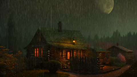 Say Good Bye to Insomnia. Sleep & Relax with Rain and Thunderstorm ⛈️ Sounds in a Cozy Warm Cabin 🛖