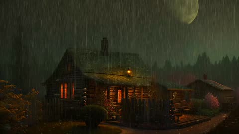 Say Good Bye to Insomnia. Sleep & Relax with Rain and Thunderstorm ⛈️ Sounds in a Cozy Warm Cabin 🛖