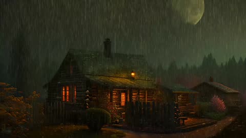 Say Good Bye to Insomnia. Sleep & Relax with Rain and Thunderstorm ⛈️ Sounds in a Cozy Warm Cabin 🛖