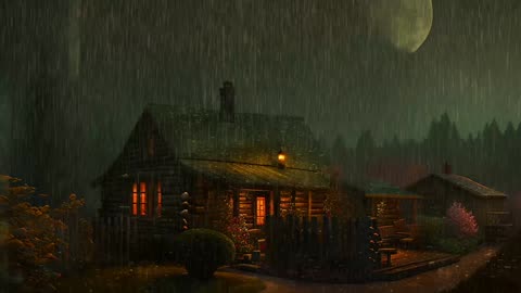 Say Good Bye to Insomnia. Sleep & Relax with Rain and Thunderstorm ⛈️ Sounds in a Cozy Warm Cabin 🛖