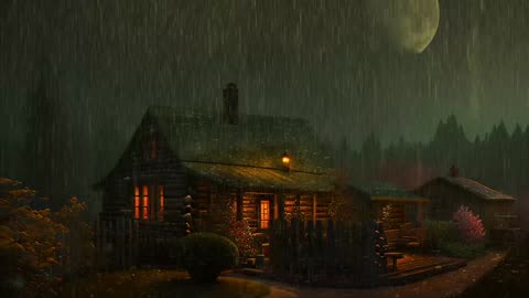 Say Good Bye to Insomnia. Sleep & Relax with Rain and Thunderstorm ⛈️ Sounds in a Cozy Warm Cabin 🛖