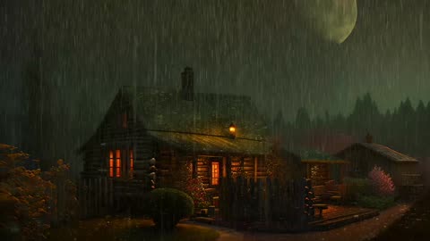 Say Good Bye to Insomnia. Sleep & Relax with Rain and Thunderstorm ⛈️ Sounds in a Cozy Warm Cabin 🛖