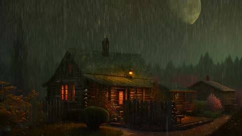 Say Good Bye to Insomnia. Sleep & Relax with Rain and Thunderstorm ⛈️ Sounds in a Cozy Warm Cabin 🛖