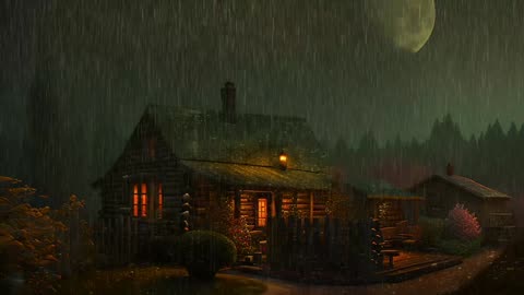 Say Good Bye to Insomnia. Sleep & Relax with Rain and Thunderstorm ⛈️ Sounds in a Cozy Warm Cabin 🛖