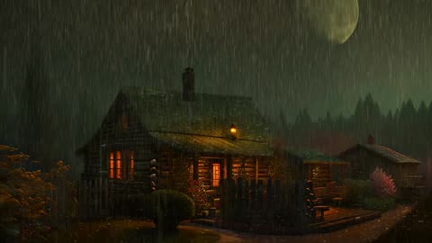 Say Good Bye to Insomnia. Sleep & Relax with Rain and Thunderstorm ⛈️ Sounds in a Cozy Warm Cabin 🛖