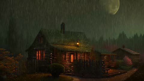Say Good Bye to Insomnia. Sleep & Relax with Rain and Thunderstorm ⛈️ Sounds in a Cozy Warm Cabin 🛖