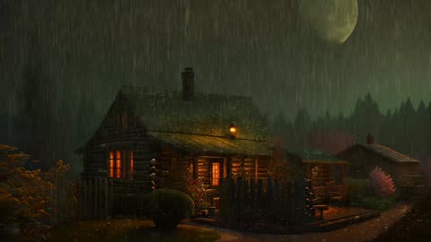 Say Good Bye to Insomnia. Sleep & Relax with Rain and Thunderstorm ⛈️ Sounds in a Cozy Warm Cabin 🛖