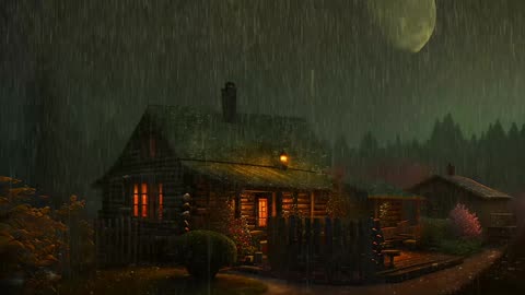 Say Good Bye to Insomnia. Sleep & Relax with Rain and Thunderstorm ⛈️ Sounds in a Cozy Warm Cabin 🛖