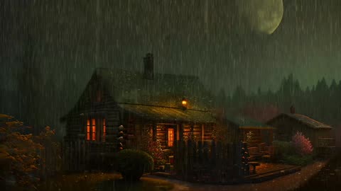 Say Good Bye to Insomnia. Sleep & Relax with Rain and Thunderstorm ⛈️ Sounds in a Cozy Warm Cabin 🛖