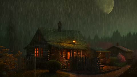 Say Good Bye to Insomnia. Sleep & Relax with Rain and Thunderstorm ⛈️ Sounds in a Cozy Warm Cabin 🛖
