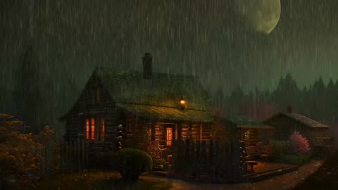 Say Good Bye to Insomnia. Sleep & Relax with Rain and Thunderstorm ⛈️ Sounds in a Cozy Warm Cabin 🛖
