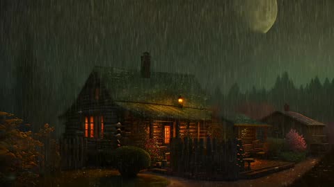 Say Good Bye to Insomnia. Sleep & Relax with Rain and Thunderstorm ⛈️ Sounds in a Cozy Warm Cabin 🛖