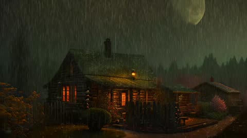 Say Good Bye to Insomnia. Sleep & Relax with Rain and Thunderstorm ⛈️ Sounds in a Cozy Warm Cabin 🛖