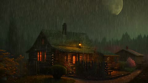 Say Good Bye to Insomnia. Sleep & Relax with Rain and Thunderstorm ⛈️ Sounds in a Cozy Warm Cabin 🛖