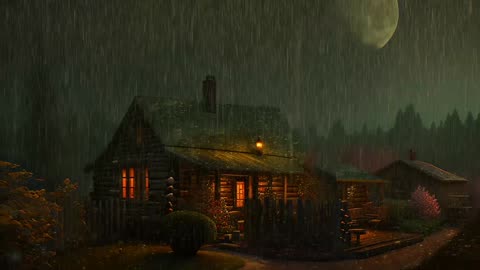 Say Good Bye to Insomnia. Sleep & Relax with Rain and Thunderstorm ⛈️ Sounds in a Cozy Warm Cabin 🛖