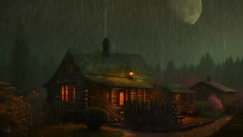 Say Good Bye to Insomnia. Sleep & Relax with Rain and Thunderstorm ⛈️ Sounds in a Cozy Warm Cabin 🛖