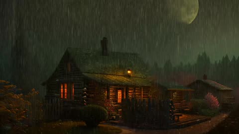 Say Good Bye to Insomnia. Sleep & Relax with Rain and Thunderstorm ⛈️ Sounds in a Cozy Warm Cabin 🛖