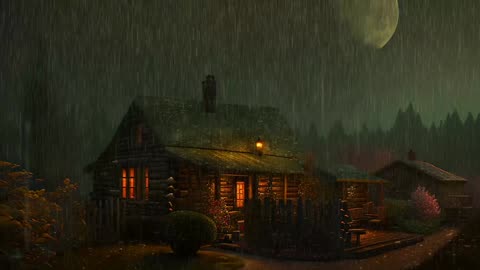 Say Good Bye to Insomnia. Sleep & Relax with Rain and Thunderstorm ⛈️ Sounds in a Cozy Warm Cabin 🛖