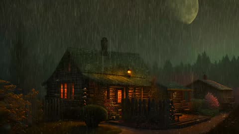 Say Good Bye to Insomnia. Sleep & Relax with Rain and Thunderstorm ⛈️ Sounds in a Cozy Warm Cabin 🛖