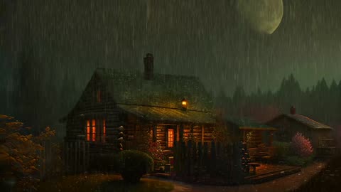 Say Good Bye to Insomnia. Sleep & Relax with Rain and Thunderstorm ⛈️ Sounds in a Cozy Warm Cabin 🛖