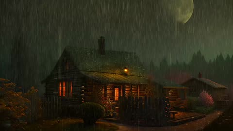 Say Good Bye to Insomnia. Sleep & Relax with Rain and Thunderstorm ⛈️ Sounds in a Cozy Warm Cabin 🛖