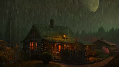 Say Good Bye to Insomnia. Sleep & Relax with Rain and Thunderstorm ⛈️ Sounds in a Cozy Warm Cabin 🛖