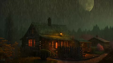 Say Good Bye to Insomnia. Sleep & Relax with Rain and Thunderstorm ⛈️ Sounds in a Cozy Warm Cabin 🛖