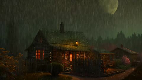 Say Good Bye to Insomnia. Sleep & Relax with Rain and Thunderstorm ⛈️ Sounds in a Cozy Warm Cabin 🛖