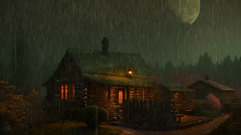 Say Good Bye to Insomnia. Sleep & Relax with Rain and Thunderstorm ⛈️ Sounds in a Cozy Warm Cabin 🛖