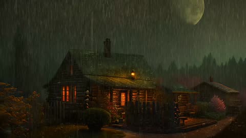 Say Good Bye to Insomnia. Sleep & Relax with Rain and Thunderstorm ⛈️ Sounds in a Cozy Warm Cabin 🛖