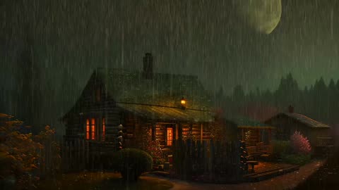 Say Good Bye to Insomnia. Sleep & Relax with Rain and Thunderstorm ⛈️ Sounds in a Cozy Warm Cabin 🛖