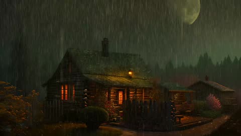 Say Good Bye to Insomnia. Sleep & Relax with Rain and Thunderstorm ⛈️ Sounds in a Cozy Warm Cabin 🛖