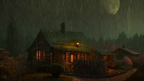 Say Good Bye to Insomnia. Sleep & Relax with Rain and Thunderstorm ⛈️ Sounds in a Cozy Warm Cabin 🛖