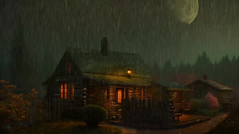 Say Good Bye to Insomnia. Sleep & Relax with Rain and Thunderstorm ⛈️ Sounds in a Cozy Warm Cabin 🛖
