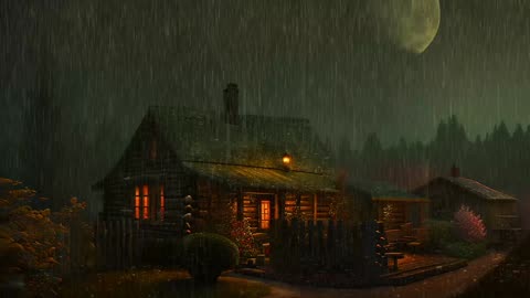 Say Good Bye to Insomnia. Sleep & Relax with Rain and Thunderstorm ⛈️ Sounds in a Cozy Warm Cabin 🛖