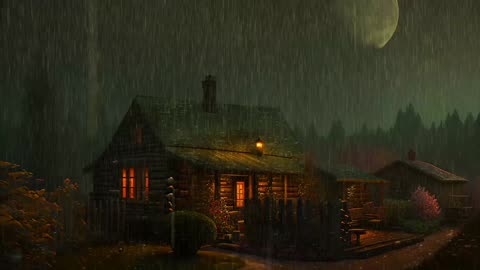 Say Good Bye to Insomnia. Sleep & Relax with Rain and Thunderstorm ⛈️ Sounds in a Cozy Warm Cabin 🛖