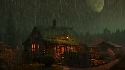 Say Good Bye to Insomnia. Sleep & Relax with Rain and Thunderstorm ⛈️ Sounds in a Cozy Warm Cabin 🛖