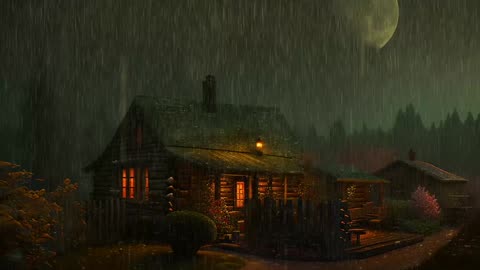 Say Good Bye to Insomnia. Sleep & Relax with Rain and Thunderstorm ⛈️ Sounds in a Cozy Warm Cabin 🛖