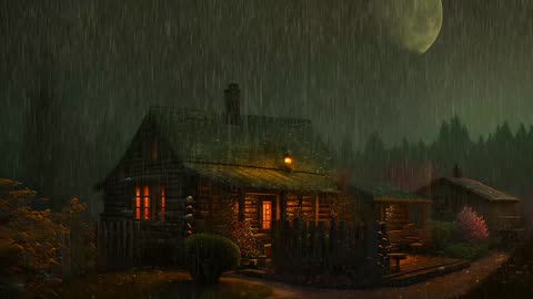Say Good Bye to Insomnia. Sleep & Relax with Rain and Thunderstorm ⛈️ Sounds in a Cozy Warm Cabin 🛖