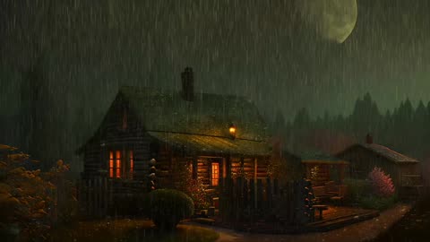 Say Good Bye to Insomnia. Sleep & Relax with Rain and Thunderstorm ⛈️ Sounds in a Cozy Warm Cabin 🛖