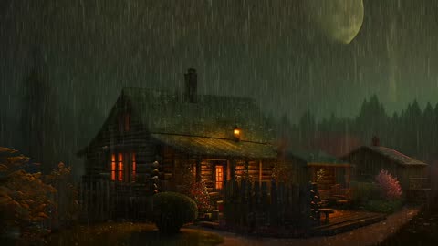 Say Good Bye to Insomnia. Sleep & Relax with Rain and Thunderstorm ⛈️ Sounds in a Cozy Warm Cabin 🛖