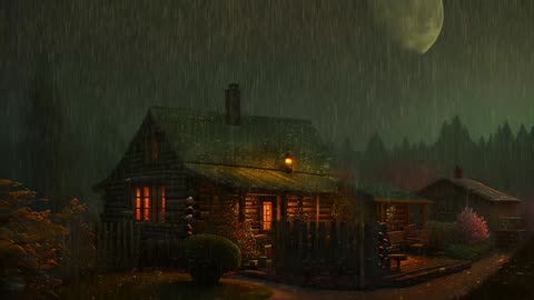 Say Good Bye to Insomnia. Sleep & Relax with Rain and Thunderstorm ⛈️ Sounds in a Cozy Warm Cabin 🛖