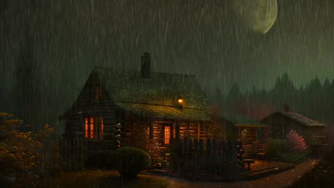 Say Good Bye to Insomnia. Sleep & Relax with Rain and Thunderstorm ⛈️ Sounds in a Cozy Warm Cabin 🛖