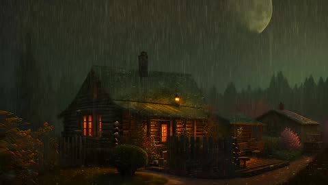 Say Good Bye to Insomnia. Sleep & Relax with Rain and Thunderstorm ⛈️ Sounds in a Cozy Warm Cabin 🛖
