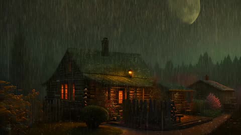 Say Good Bye to Insomnia. Sleep & Relax with Rain and Thunderstorm ⛈️ Sounds in a Cozy Warm Cabin 🛖