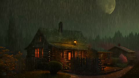 Say Good Bye to Insomnia. Sleep & Relax with Rain and Thunderstorm ⛈️ Sounds in a Cozy Warm Cabin 🛖
