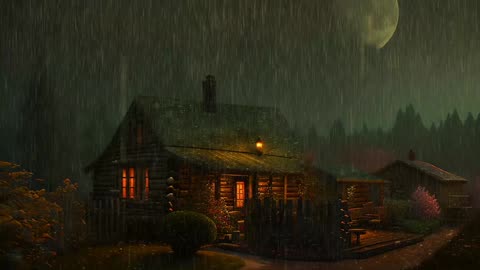 Say Good Bye to Insomnia. Sleep & Relax with Rain and Thunderstorm ⛈️ Sounds in a Cozy Warm Cabin 🛖